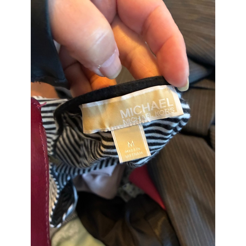 Women's Michael Kors Black White Striped Cold Shoulder Tank Top M - Picture 5 of 8